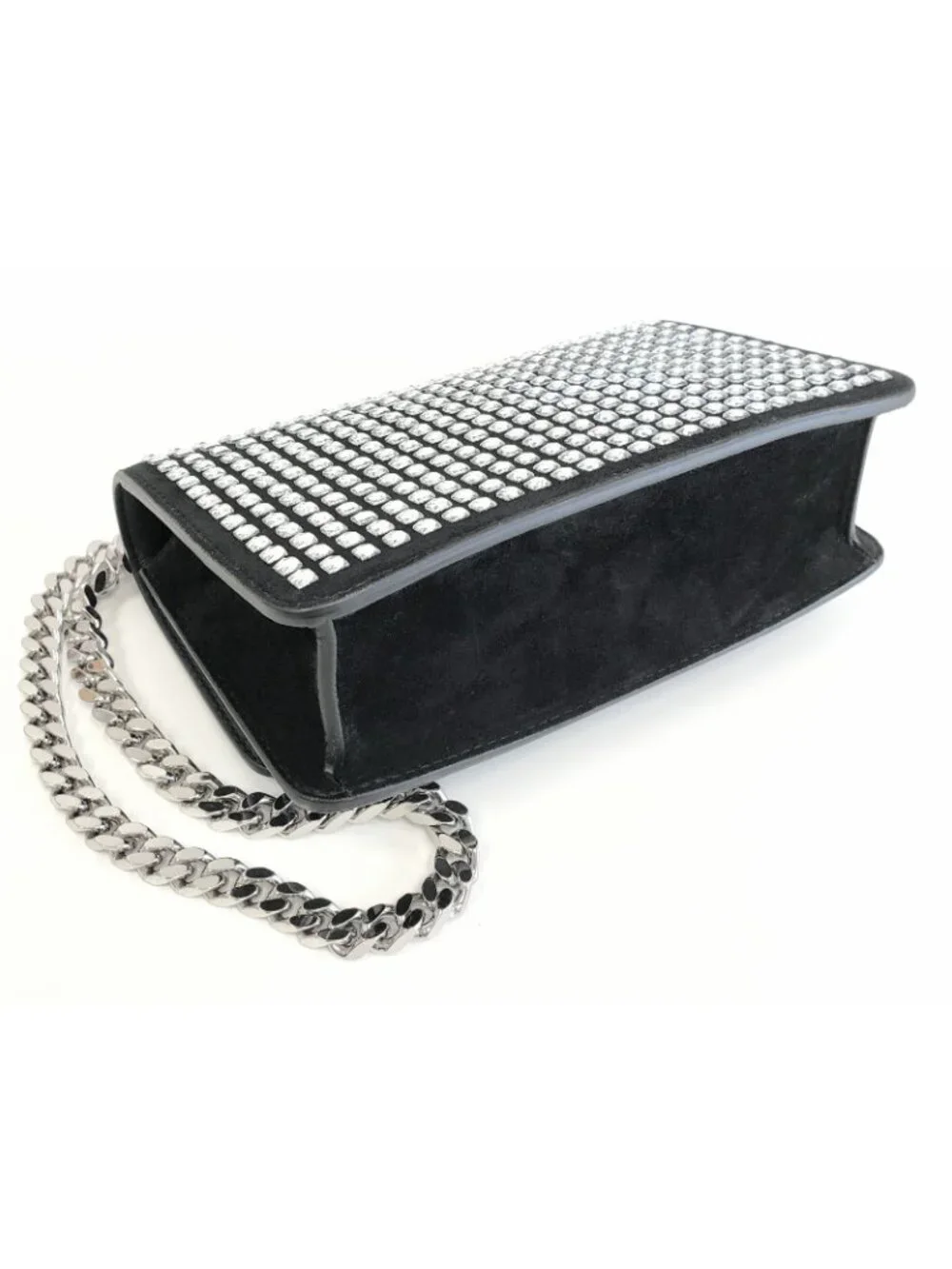 Burberry Women's Mini TB Crystal Black Suede Evening Clutch Shoulder Bag Italy - Picture 5 of 8